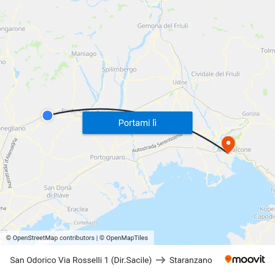San Odorico Via Rosselli 1 (Dir.Sacile) to Staranzano map