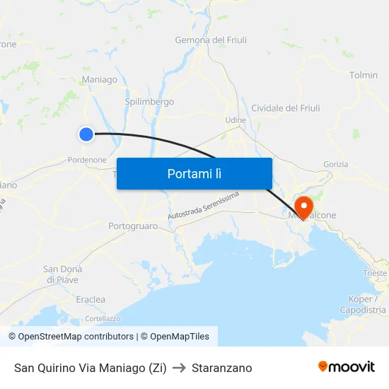 San Quirino Via Maniago (Zi) to Staranzano map
