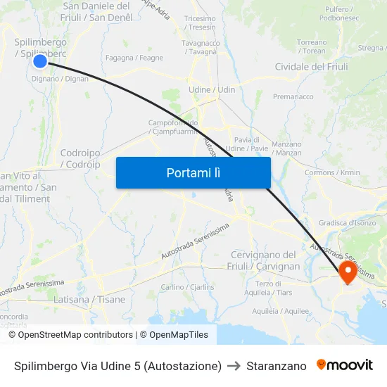 Spilimbergo Via Udine 5 (Autostazione) to Staranzano map