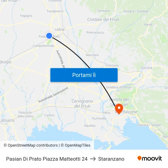 Pasian Di Prato Piazza Matteotti 24 to Staranzano map