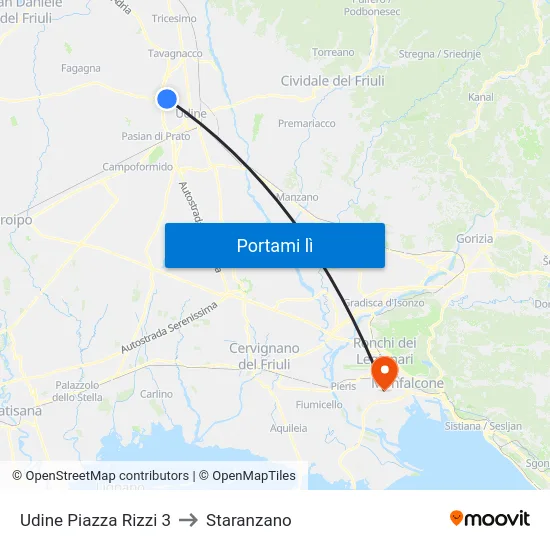 Udine Piazza Rizzi 3 to Staranzano map