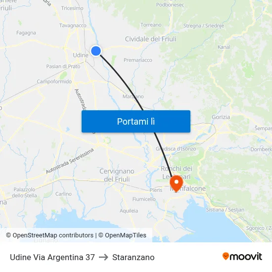 Udine Via Argentina 37 to Staranzano map