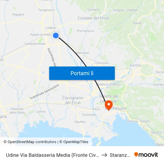 Udine Via Baldasseria Media (Fronte Civico 109) to Staranzano map