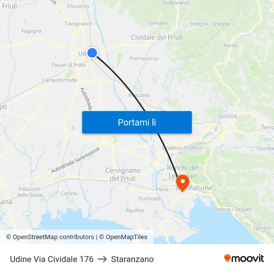 Udine Via Cividale 176 to Staranzano map