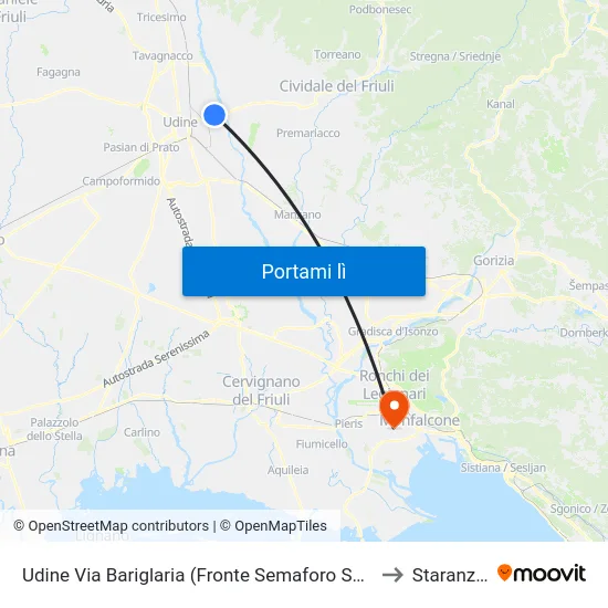 Udine Via Bariglaria (Fronte Semaforo San Gottardo) to Staranzano map