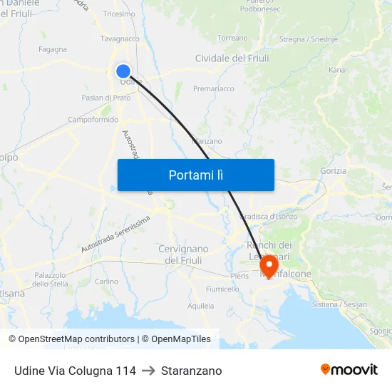 Udine Via Colugna 114 to Staranzano map