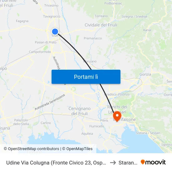 Udine Via Colugna (Fronte Civico 23, Ospedale Ingresso M) to Staranzano map