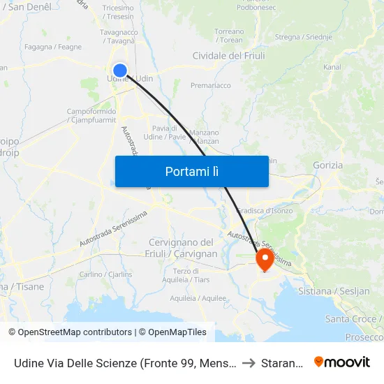 Udine Via Delle Scienze (Fronte 99, Mensa Università) to Staranzano map