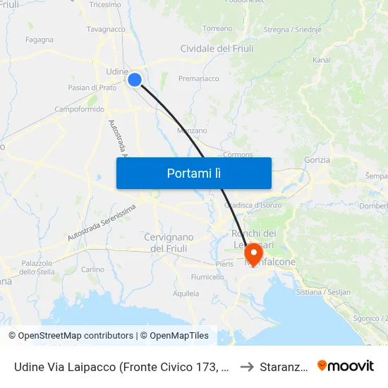 Udine Via Laipacco (Fronte Civico 173, Trattoria) to Staranzano map