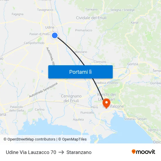 Udine Via Lauzacco 70 to Staranzano map