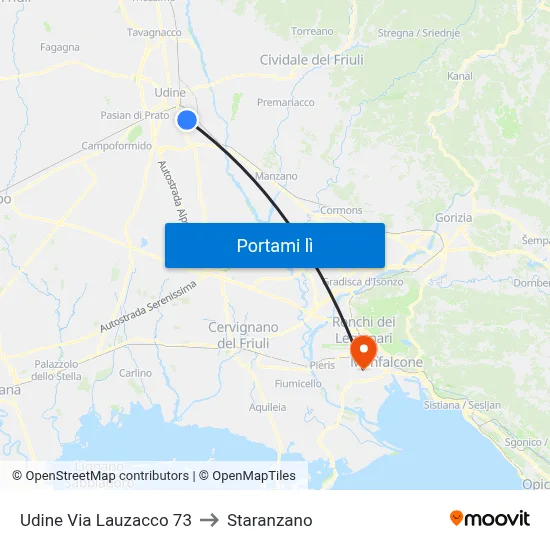 Udine Via Lauzacco 73 to Staranzano map