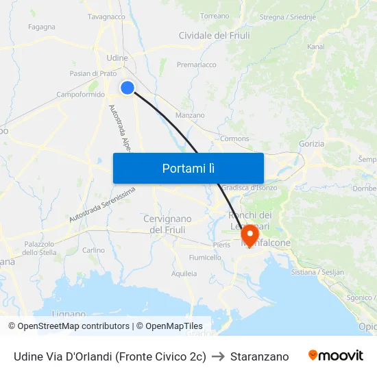Udine Via D'Orlandi (Fronte Civico 2c) to Staranzano map