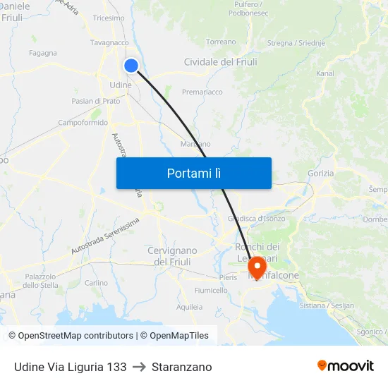 Udine Via Liguria 133 to Staranzano map