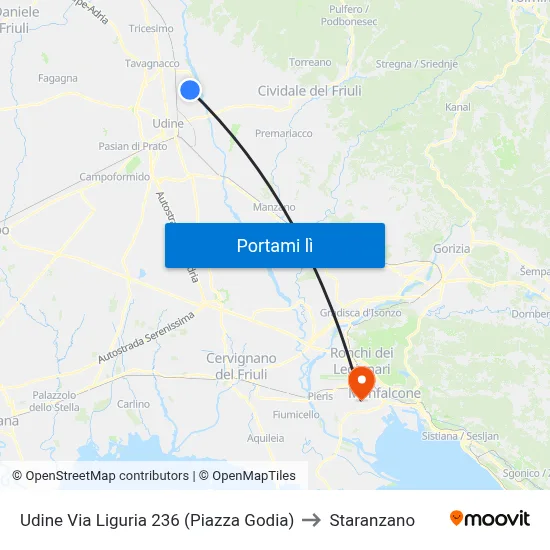 Udine Via Liguria 236 (Piazza Godia) to Staranzano map