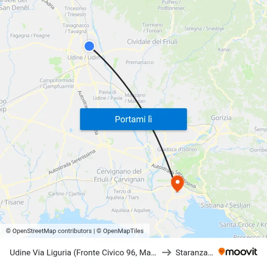 Udine Via Liguria (Fronte Civico 96, Martini) to Staranzano map