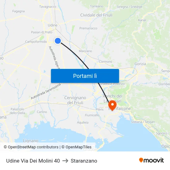 Udine Via Dei Molini 40 to Staranzano map