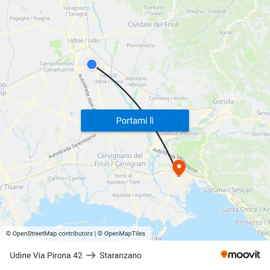 Udine Via Pirona 42 to Staranzano map