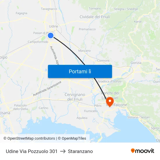 Udine Via Pozzuolo 301 to Staranzano map