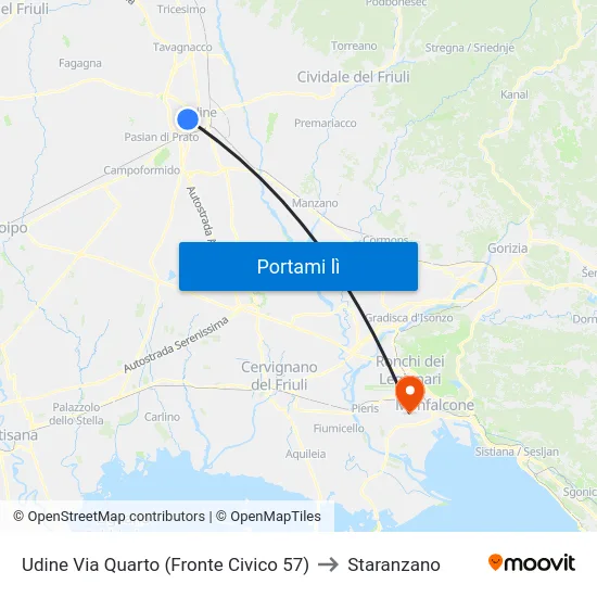 Udine Via Quarto (Fronte Civico 57) to Staranzano map