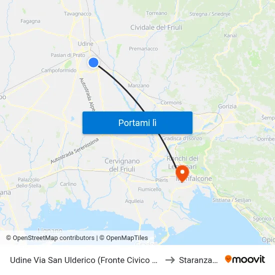 Udine Via San Ulderico (Fronte Civico 31) to Staranzano map