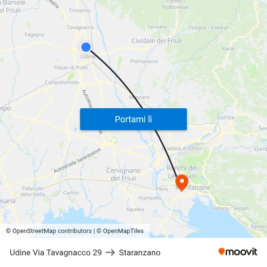 Udine Via Tavagnacco 29 to Staranzano map