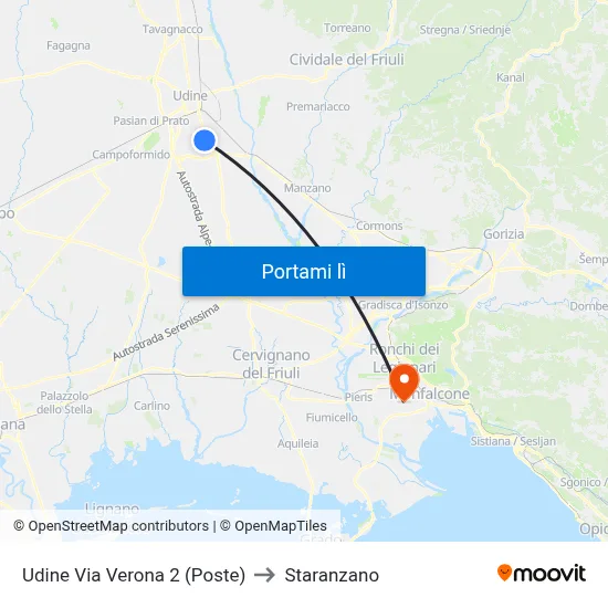 Udine Via Verona 2 (Poste) to Staranzano map