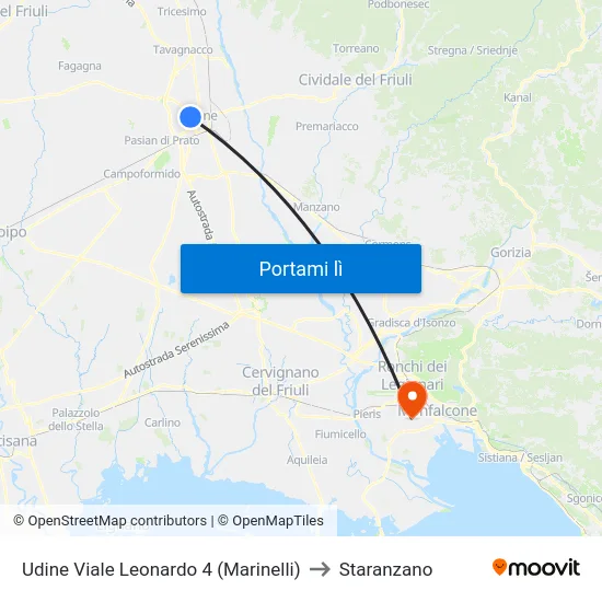 Udine Viale Leonardo 4 (Marinelli) to Staranzano map