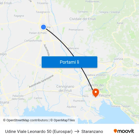 Udine Viale Leonardo 50 (Eurospar) to Staranzano map