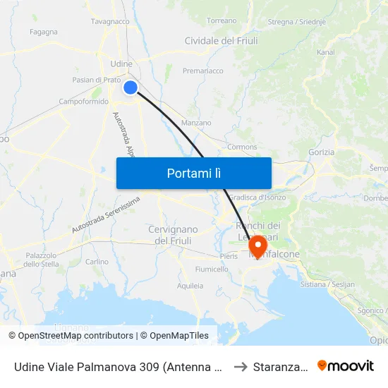 Udine Viale Palmanova 309 (Antenna Rai) to Staranzano map
