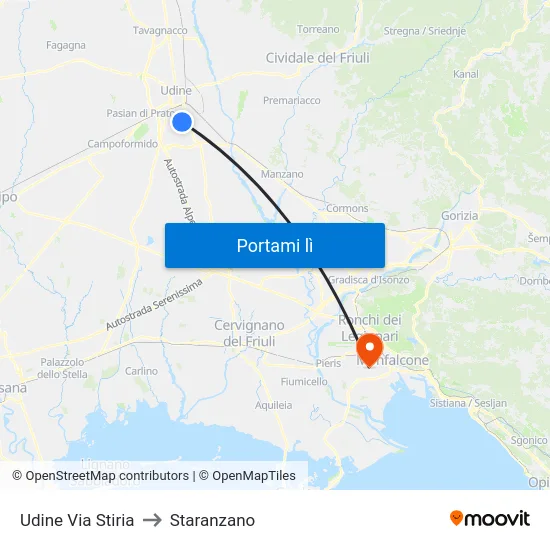 Udine Via Stiria to Staranzano map