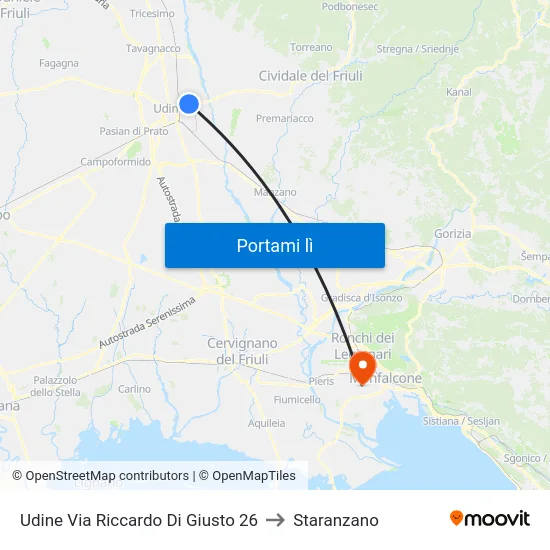 Udine Via Riccardo Di Giusto 26 to Staranzano map
