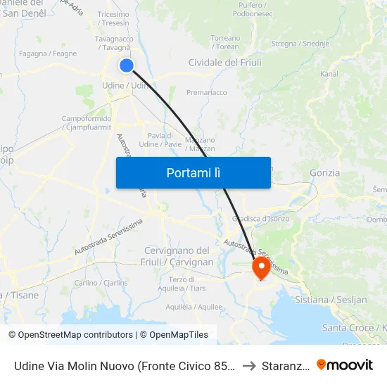 Udine Via Molin Nuovo (Fronte Civico 85, Ex Bertoli) to Staranzano map