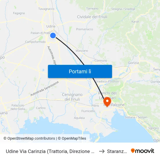 Udine Via Carinzia (Trattoria, Direzione Rotonda) to Staranzano map