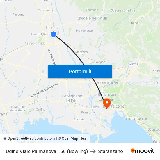 Udine Viale Palmanova 166 (Bowling) to Staranzano map