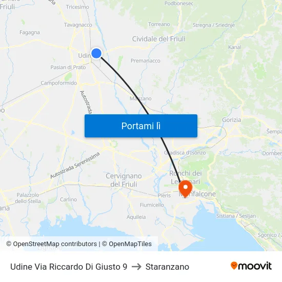 Udine Via Riccardo Di Giusto 9 to Staranzano map