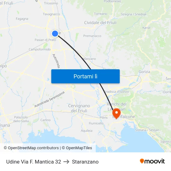 Udine Via F. Mantica 32 to Staranzano map