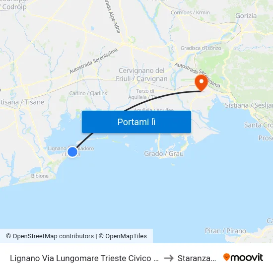 Lignano Via Lungomare Trieste Civico 70 to Staranzano map