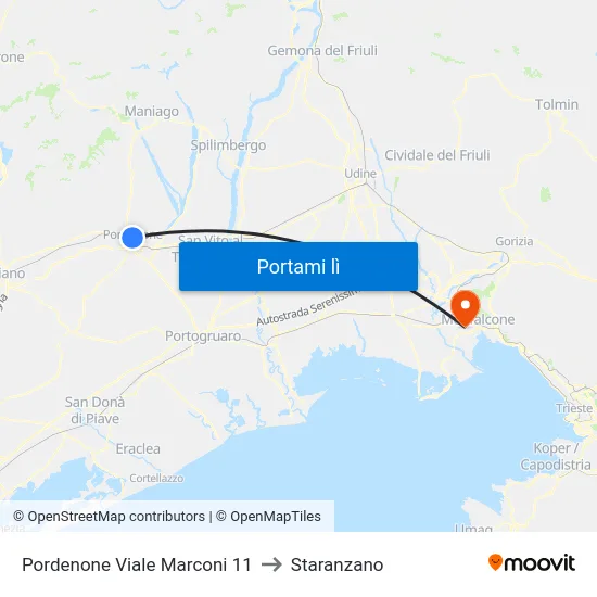 Pordenone Viale Marconi 11 to Staranzano map