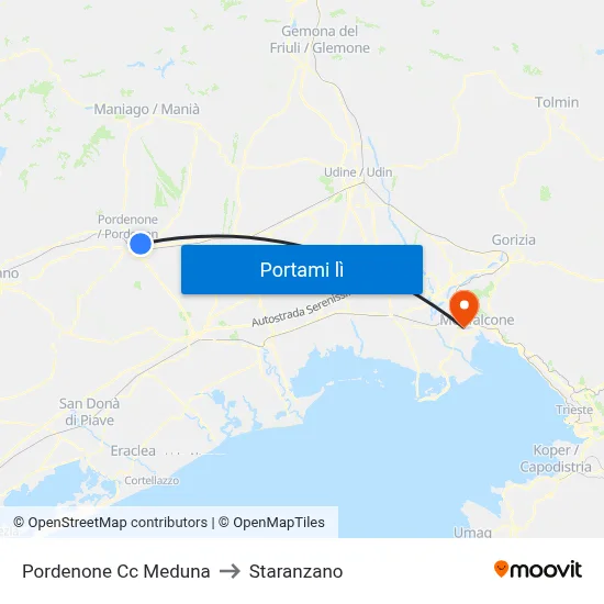 Pordenone Cc Meduna to Staranzano map