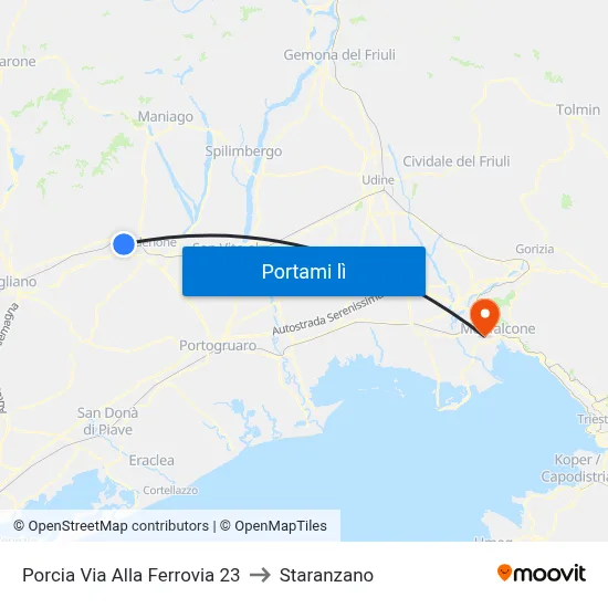 Porcia Via Alla Ferrovia 23 to Staranzano map