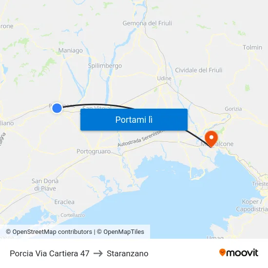 Porcia Via Cartiera 47 to Staranzano map