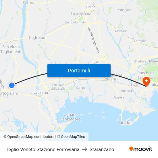 Teglio Veneto Stazione Ferroviaria to Staranzano map