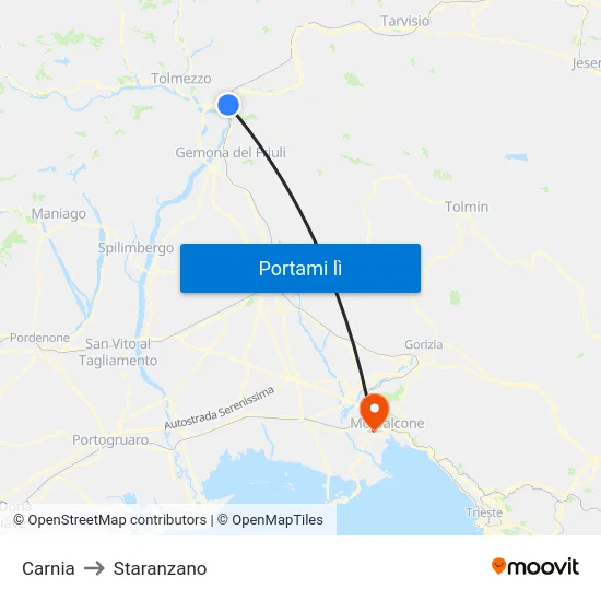 Carnia to Staranzano map