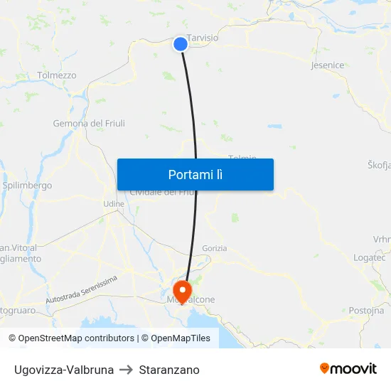 Ugovizza-Valbruna to Staranzano map