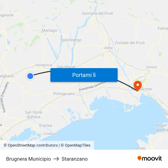 Brugnera Municipio to Staranzano map