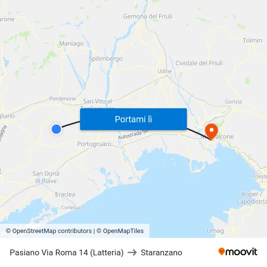 Pasiano Via Roma 14 (Latteria) to Staranzano map