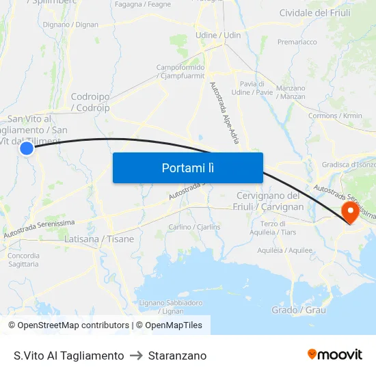 S.Vito Al Tagliamento to Staranzano map