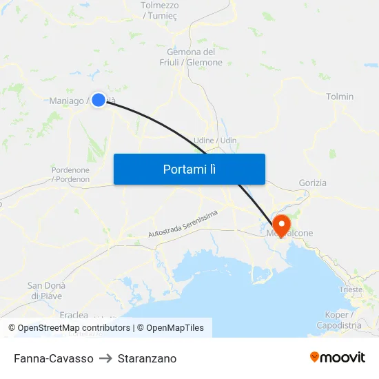 Fanna-Cavasso to Staranzano map
