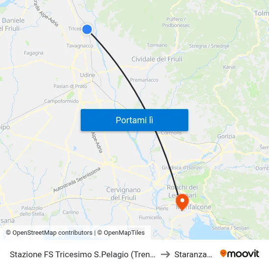Stazione FS Tricesimo S.Pelagio (Treno) to Staranzano map