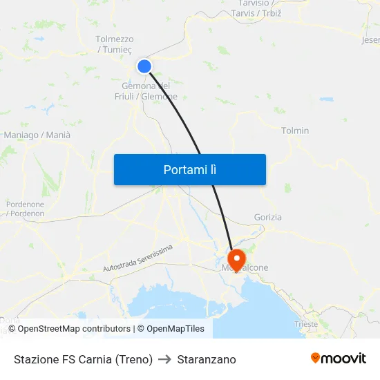 Stazione FS Carnia (Treno) to Staranzano map